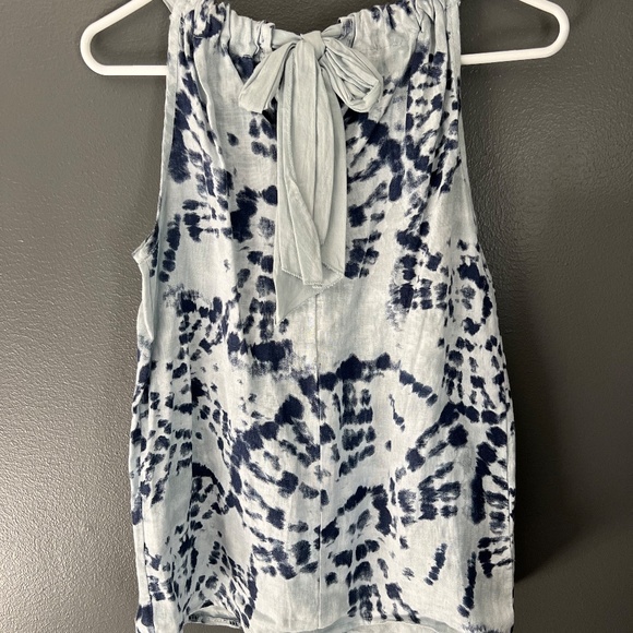 Bellambia Light Blue and Dark Blue Tie Dye Print Linen Halter Top Size S - Picture 2 of 4